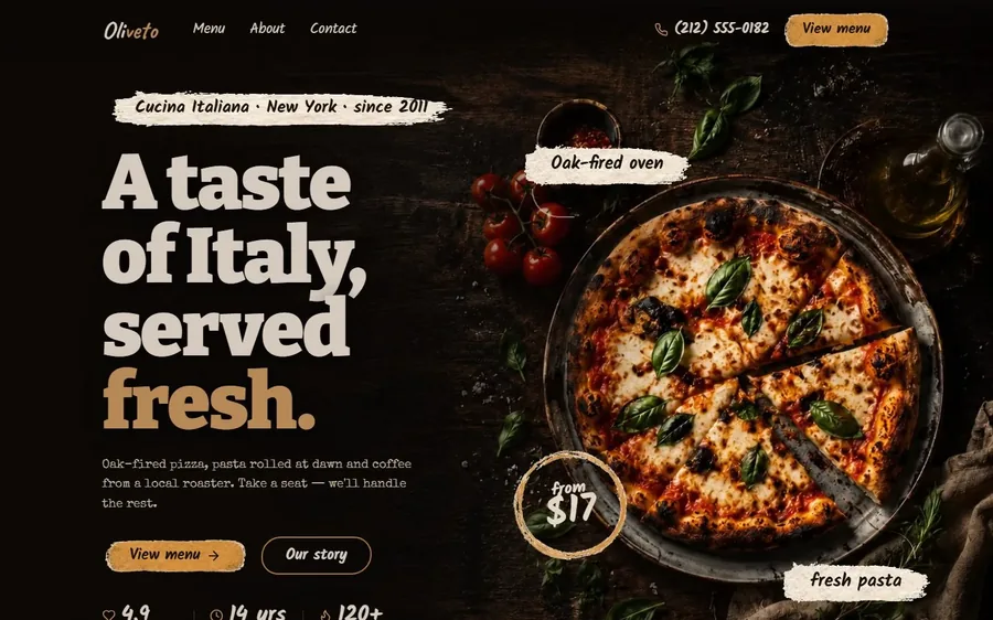 Website built for OLIVETO, an Italian restaurant in New York